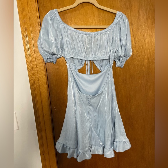 Lucy in the Sky Isela Puff Sleeve Dress in Shimmering Powder Blue - Picture 3 of 5